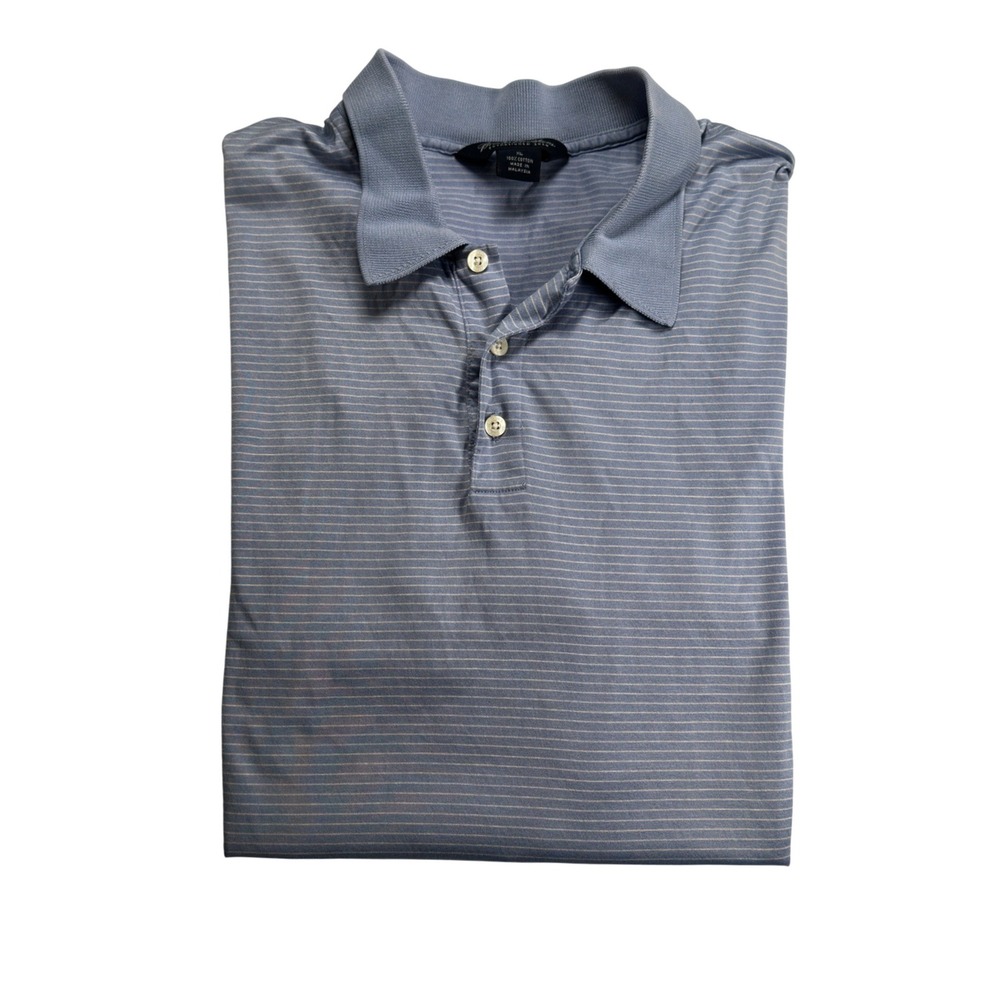 Brooks Brothers Polo Shirt Blue White Micro Stripe 100% Cotton XL Short Sleeve